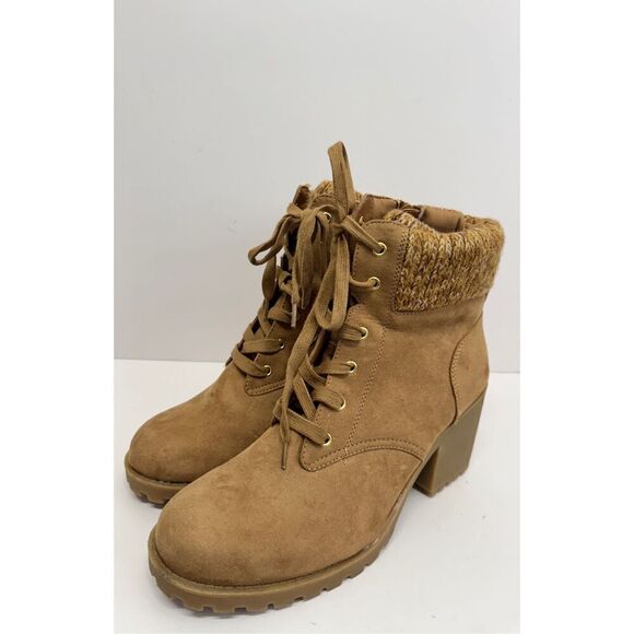 Sun + Stone Hiker Boots Size 10 Lace Up Tan Chunky Block Heel Booties NEW - Picture 3 of 11